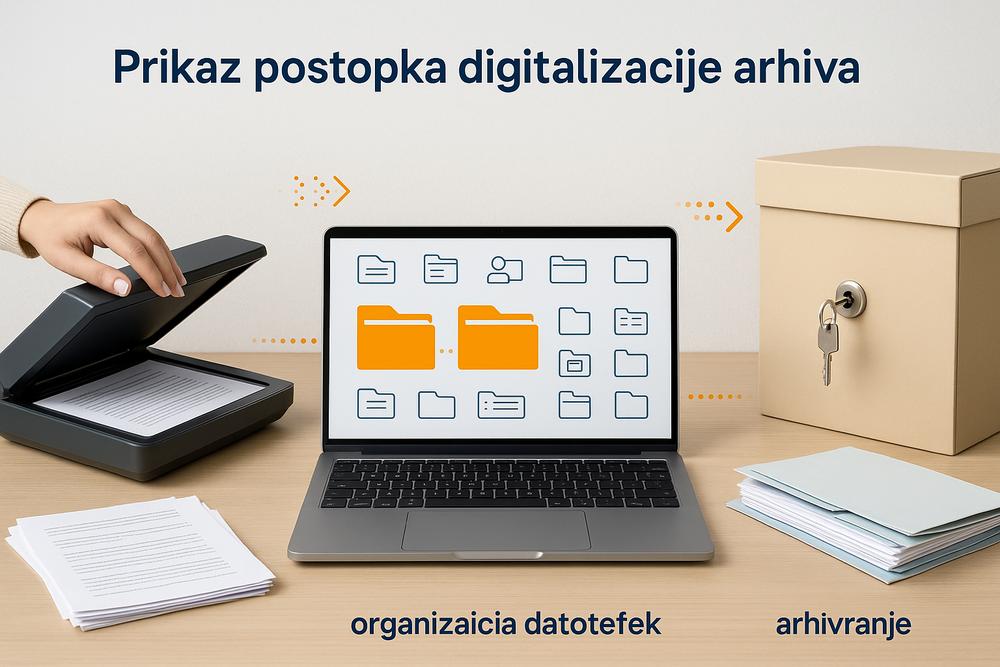 Stacks of paper documents and digital files
